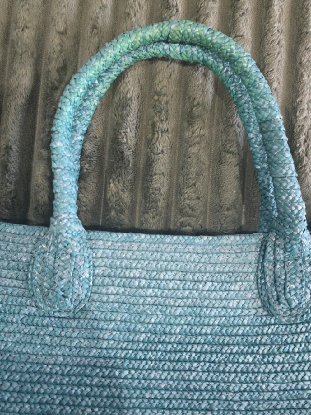 Wicker Handbag in a Light Teal Color, Great Beach Tote - Picture 4 of 8